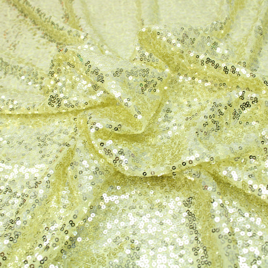 3 Metres Luxury Shimmer Glitz, Full Sequin Fabric- 55" Pale Yellow - Pound A Metre