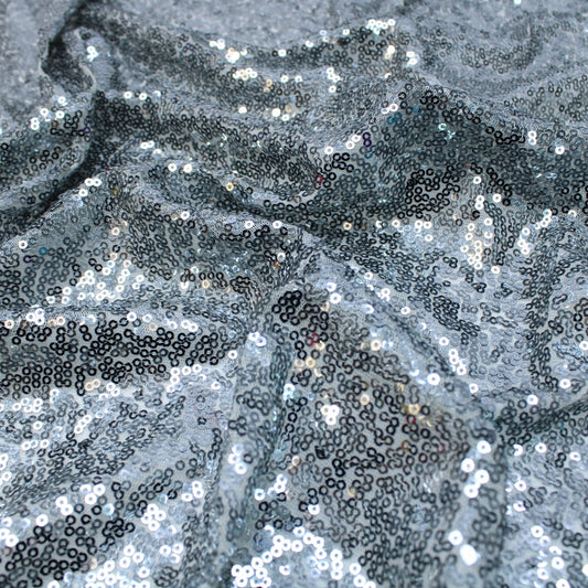 3 Metres Luxury Shimmer Glitz, Full Sequin Fabric- 55" Silver - Pound A Metre