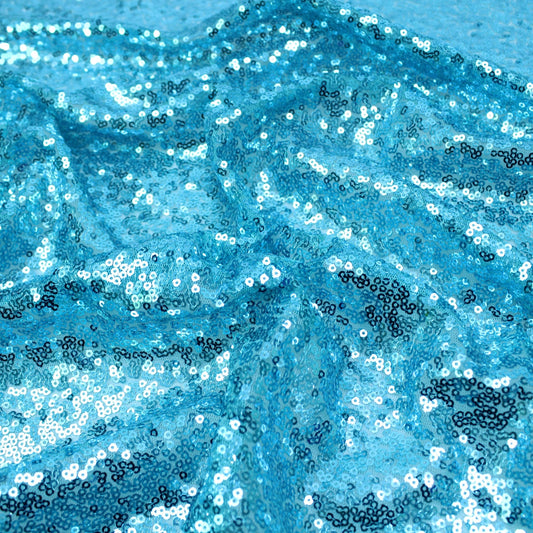 3 Metres Luxury Shimmer Glitz, Full Sequin Fabric- 55" Sky Blue - Pound A Metre
