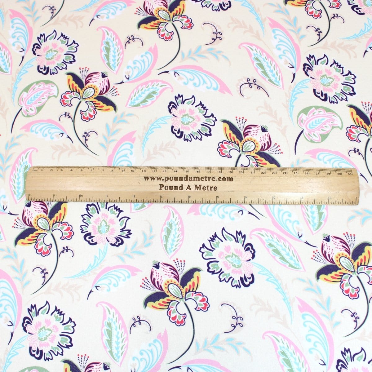 Pound A Metre 3 Metres Luxury Soft Floral Satin 45” Wide Cream