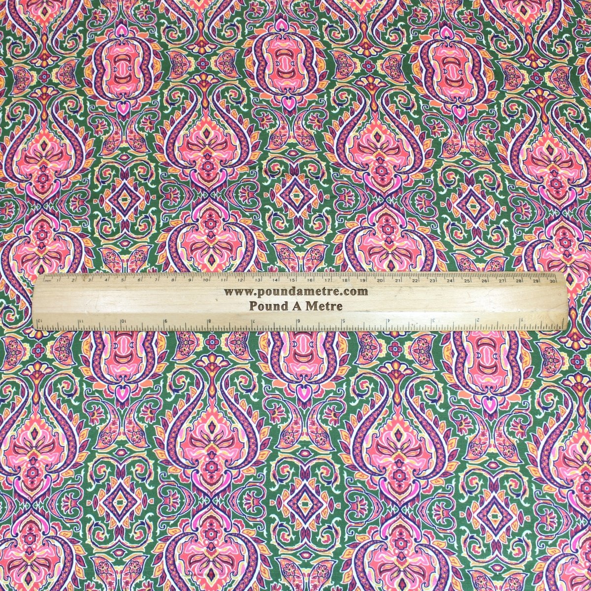 3 Metres Luxury Soft Floral Satin 45” Wide Green/Pink - Pound A Metre