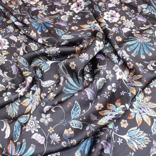 3 Metres Luxury Soft Floral Satin 45” Wide Midnight Purple - Pound A Metre