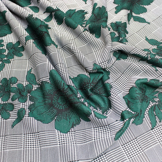 3 Metres Luxury Soft Ponte Roma Floral Jersey - 55" Wide Grey & Green - Pound A Metre