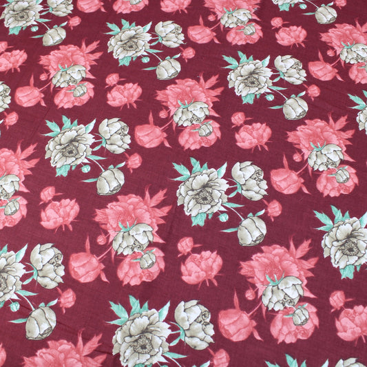 3 Metres Premium 100% Cotton 'Blossam Gold - Wild Rose - Deep Red' - Pound A Metre