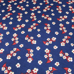 3 Metres Premium 100% Cotton 'Darpan Print - Daisy Plant - Navy' - Pound A Metre