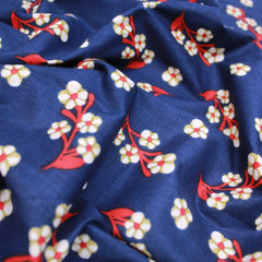 3 Metres Premium 100% Cotton 'Darpan Print - Daisy Plant - Navy' - Pound A Metre
