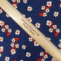 3 Metres Premium 100% Cotton 'Darpan Print - Daisy Plant - Navy' - Pound A Metre
