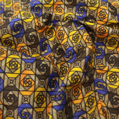 3 Metres Premium 100% Cotton 'Darpan Print - Funky Squares - Amber,Blue,Brown' - Pound A Metre