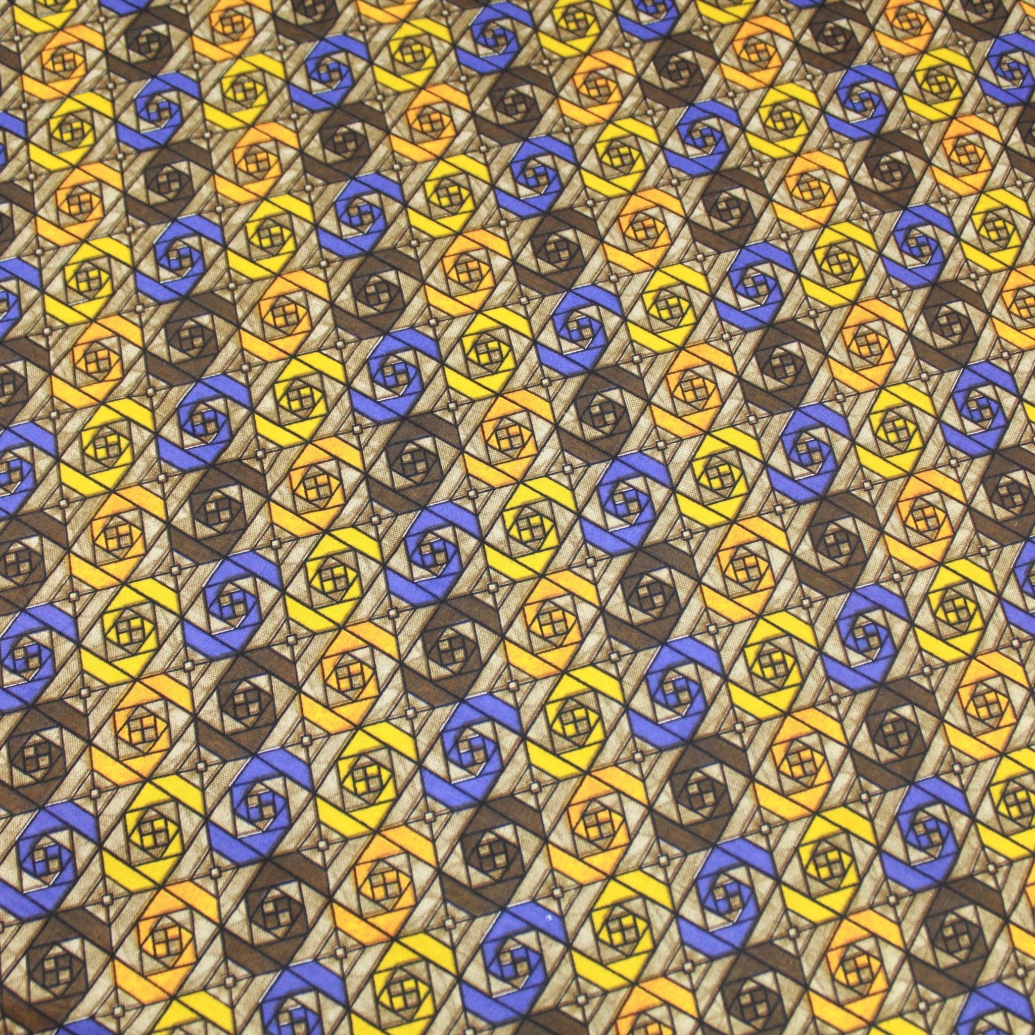 3 Metres Premium 100% Cotton 'Darpan Print - Funky Squares - Amber,Blue,Brown' - Pound A Metre