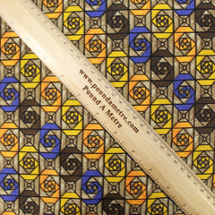3 Metres Premium 100% Cotton 'Darpan Print - Funky Squares - Amber,Blue,Brown' - Pound A Metre