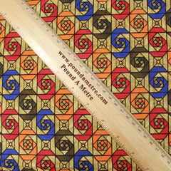3 Metres Premium 100% Cotton 'Darpan Print - Funky Squares - Orange,Blue,Brown,Red' - Pound A Metre