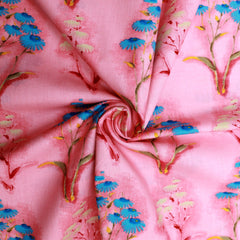 3 Metres Premium 100% Cotton 'Darpan Print - Long Flowers - Salmon Pink' - Pound A Metre