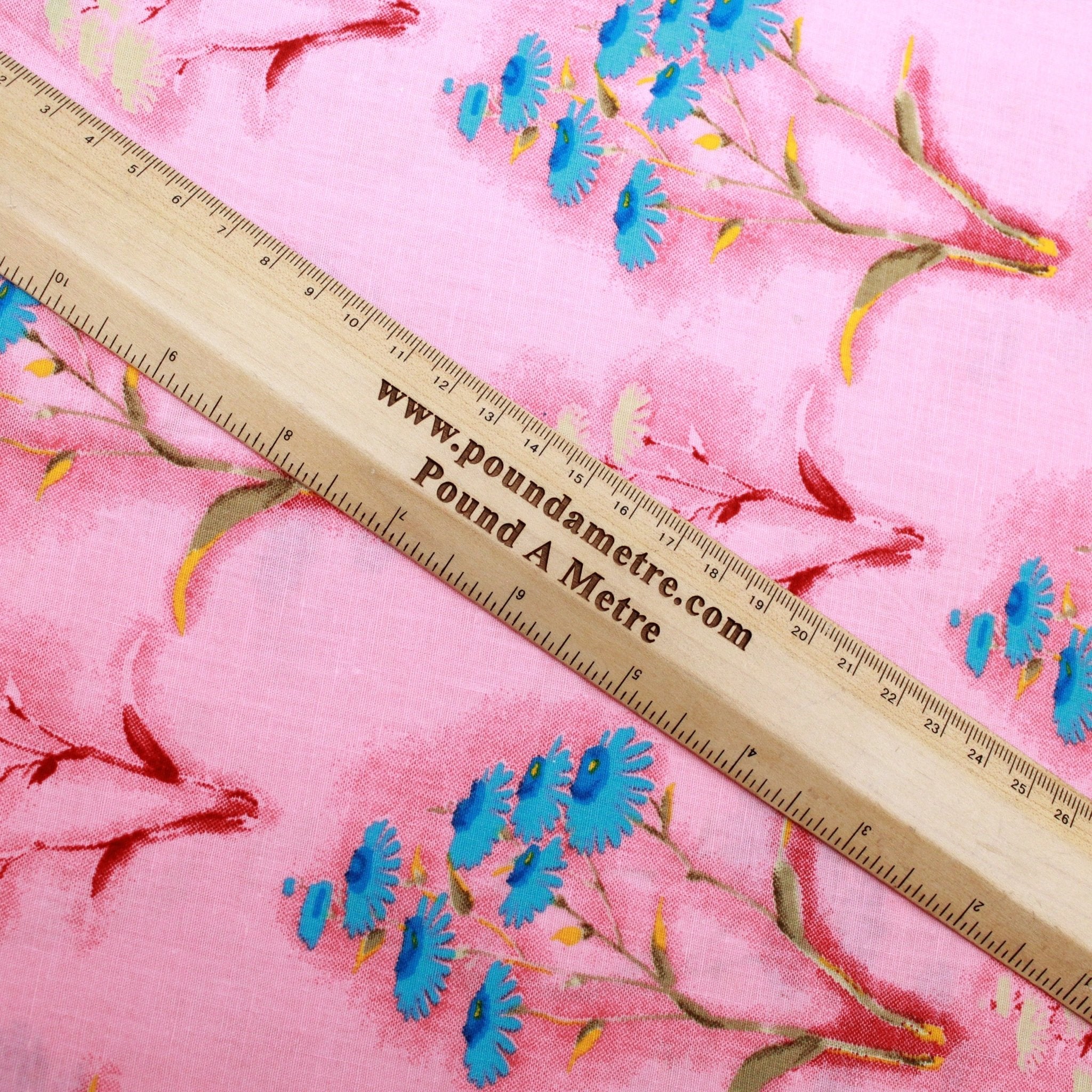 3 Metres Premium 100% Cotton 'Darpan Print - Long Flowers - Salmon Pink' - Pound A Metre