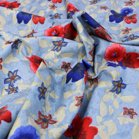 3 Metres Premium 100% Cotton 'Darpan Print - Summer Garden - Moon Grey' - Pound A Metre