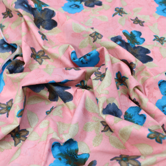 3 Metres Premium 100% Cotton 'Darpan Print - Summer Garden - Pink' - Pound A Metre