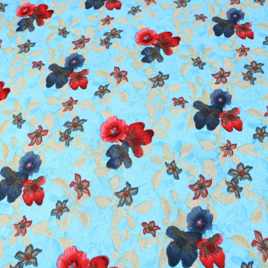 3 Metres Premium 100% Cotton 'Darpan Print - Summer Garden - Sky Blue' - Pound A Metre