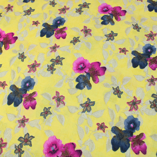 3 Metres Premium 100% Cotton 'Darpan Print - Summer Garden - Yellow' - Pound A Metre