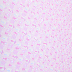 3 Metres Premium 100% Cotton Poplin - Mini Houses - 44" Wide Baby Pink - Pound A Metre