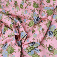 3 Metres Premium 100% Cotton 'Retro Print - Miniature Bouquet - Pastel Pink & Green' - Pound A Metre