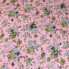 3 Metres Premium 100% Cotton 'Retro Print - Miniature Bouquet - Pastel Pink & Green' - Pound A Metre