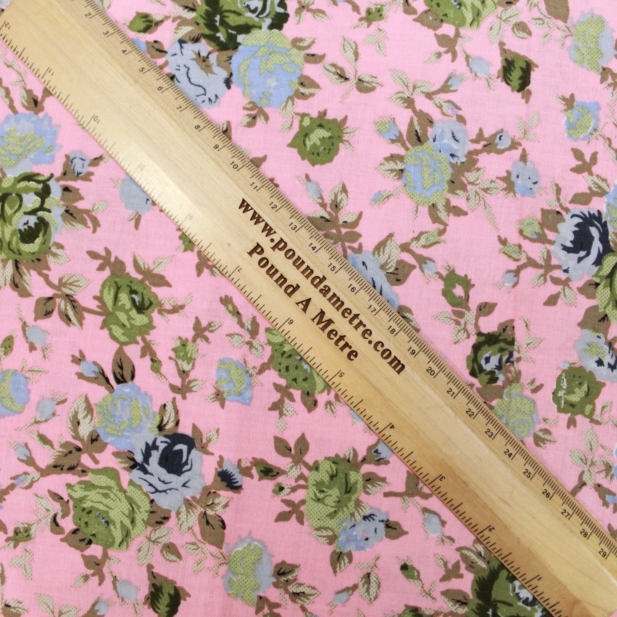 3 Metres Premium 100% Cotton 'Retro Print - Miniature Bouquet - Pastel Pink & Green' - Pound A Metre