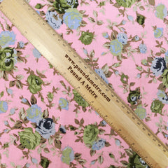 3 Metres Premium 100% Cotton 'Retro Print - Miniature Bouquet - Pastel Pink & Green' - Pound A Metre
