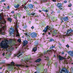 3 Metres Premium 100% Cotton 'Retro Print - Miniature Bouquet - Pink & Blue' - Pound A Metre