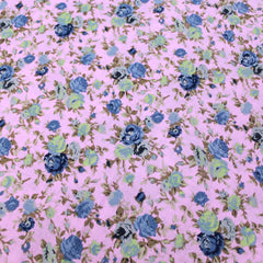3 Metres Premium 100% Cotton 'Retro Print - Miniature Bouquet - Pink & Blue' - Pound A Metre