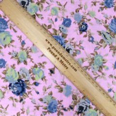 3 Metres Premium 100% Cotton 'Retro Print - Miniature Bouquet - Pink & Blue' - Pound A Metre