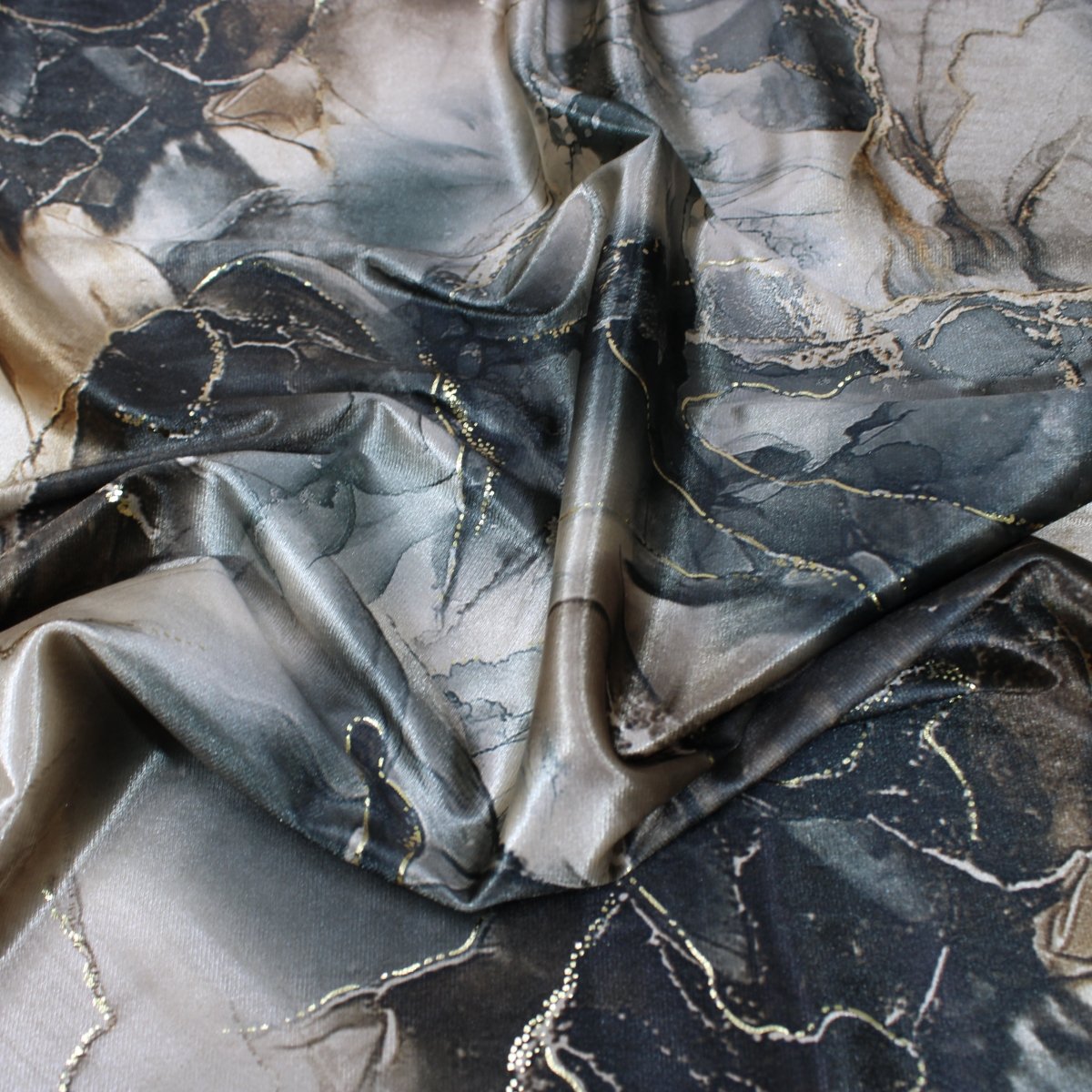 3 Metres Premium Gold Hinted Stretch Velvet 55" Wide Marble - Grey - Pound A Metre