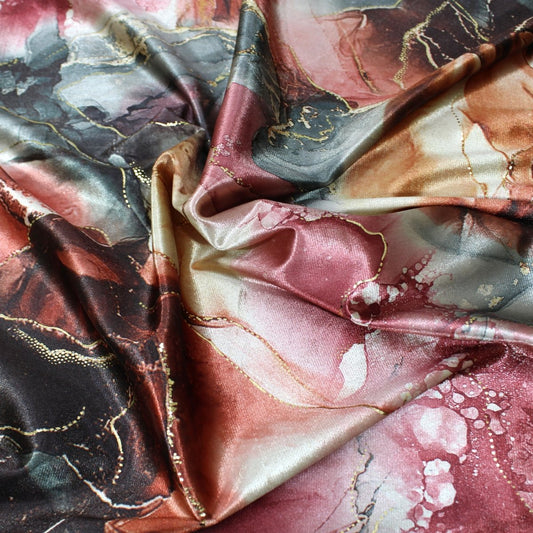 3 Metres Premium Gold Hinted Stretch Velvet 55" Wide Marble - Red - Pound A Metre