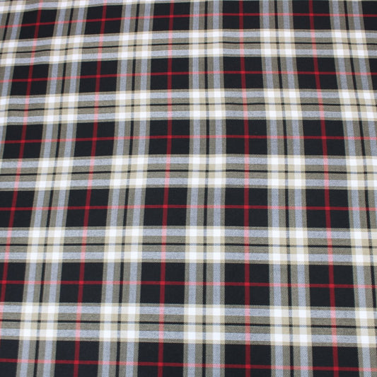 3 Metres Premium Poly-Viscose Tartan 60" Wide Beige & Black - Pound A Metre