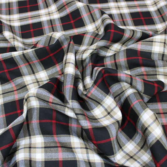 3 Metres Premium Poly-Viscose Tartan 60" Wide Beige & Black - Pound A Metre