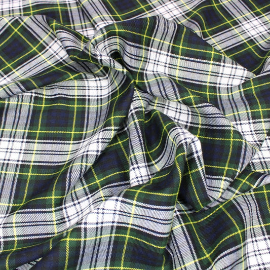 3 Metres Premium Poly-Viscose Tartan 60" Wide White, Yellow & Green - Pound A Metre