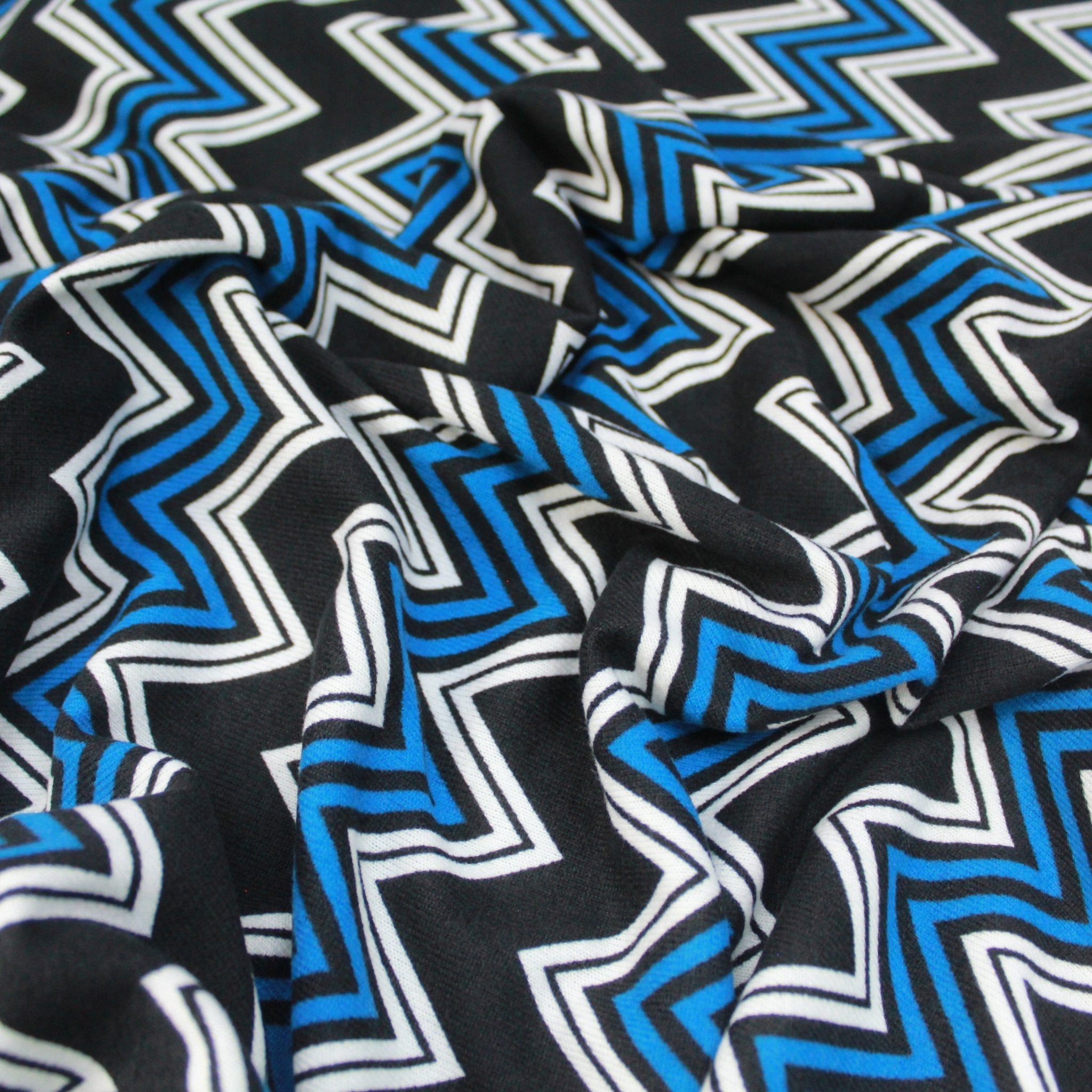 3 Metres Premium Quality Brushed Finish Patterned Jersey 55" Wide Blue & Black - Pound A Metre
