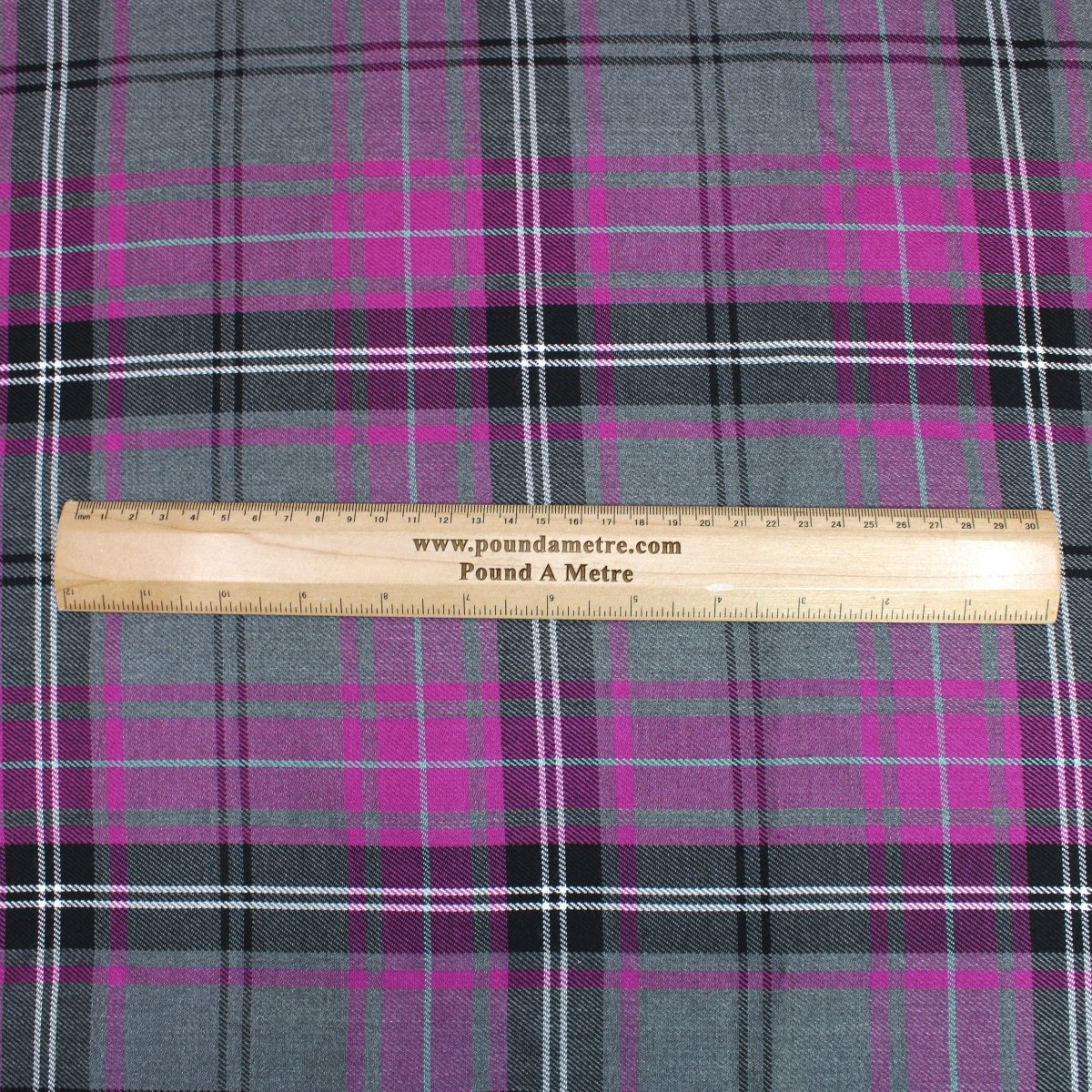 3 Metres, Premium Quality Poly-Viscose Tartan 60" Wide Grey & Purple - Pound A Metre