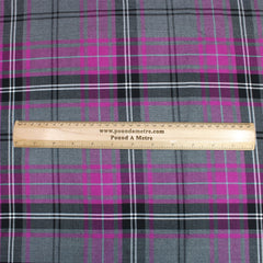 3 Metres, Premium Quality Poly-Viscose Tartan 60" Wide Grey & Purple - Pound A Metre