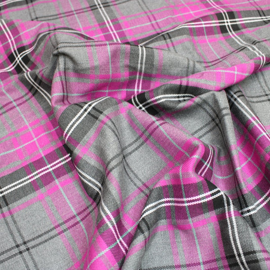 3 Metres, Premium Quality Poly-Viscose Tartan 60" Wide Grey & Purple - Pound A Metre