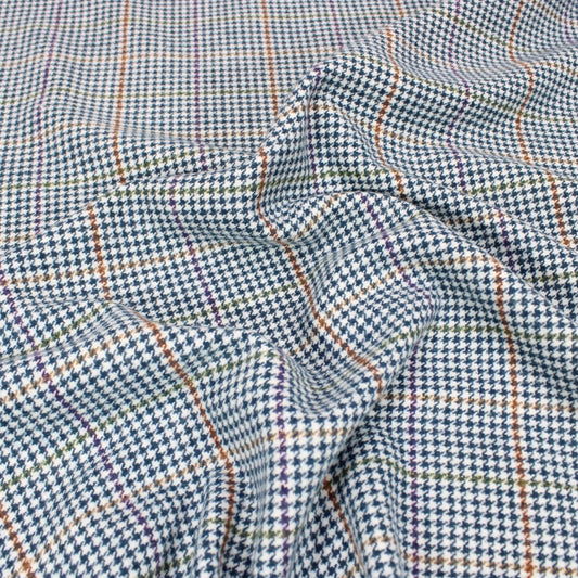 3 Metres Premium Wool Fabric 55" Wide Blue Houndstooth - Pound A Metre