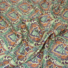 3 Metres Printed Cashmere Effect Crepe Fabric- 45" Wide (Lime Baroque) - Pound A Metre