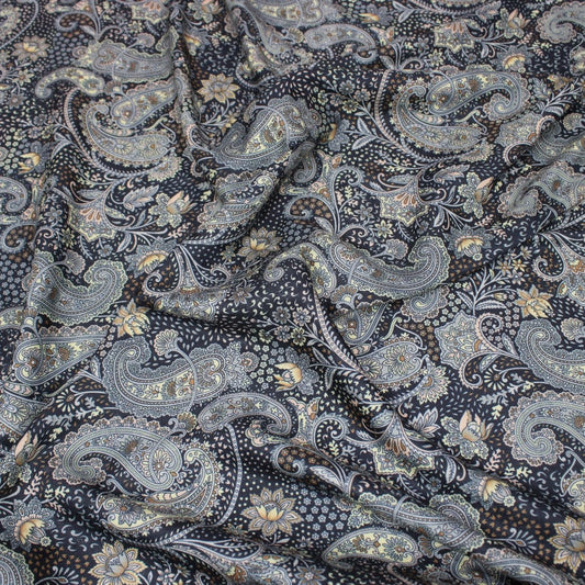 3 Metres Printed Cashmere Effect Crepe Fabric- 45" Wide (Midnight Paisley) - Pound A Metre