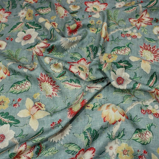 3 Metres Printed Cashmere Effect Crepe Fabric- 45" Wide (Turquoise Floral) - Pound A Metre