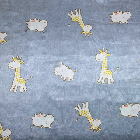 3 Metres Printed Silky Satin- 55" Wide (Giraffe & Hippo) - Pound A Metre
