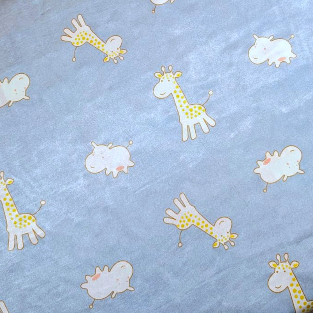 3 Metres Printed Silky Satin- 55" Wide (Giraffe & Hippo) - Pound A Metre