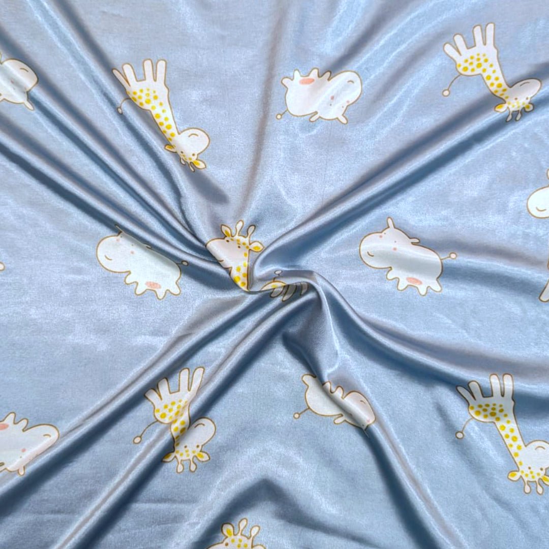 3 Metres Printed Silky Satin- 55" Wide (Giraffe & Hippo) - Pound A Metre