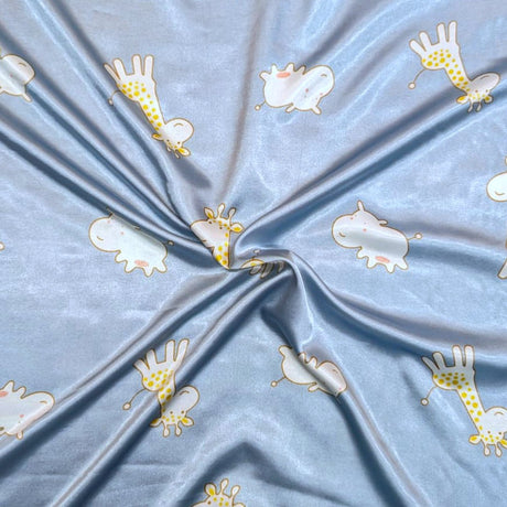 3 Metres Printed Silky Satin- 55" Wide (Giraffe & Hippo) - Pound A Metre