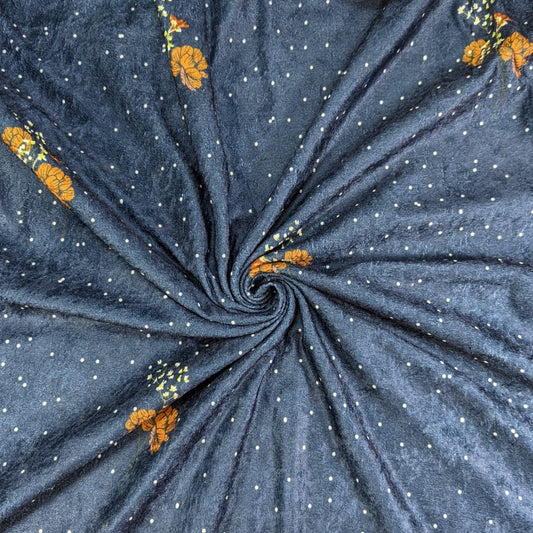 3 Metres Printed Spandex Velvet- Navy Floral 55" - Pound A Metre