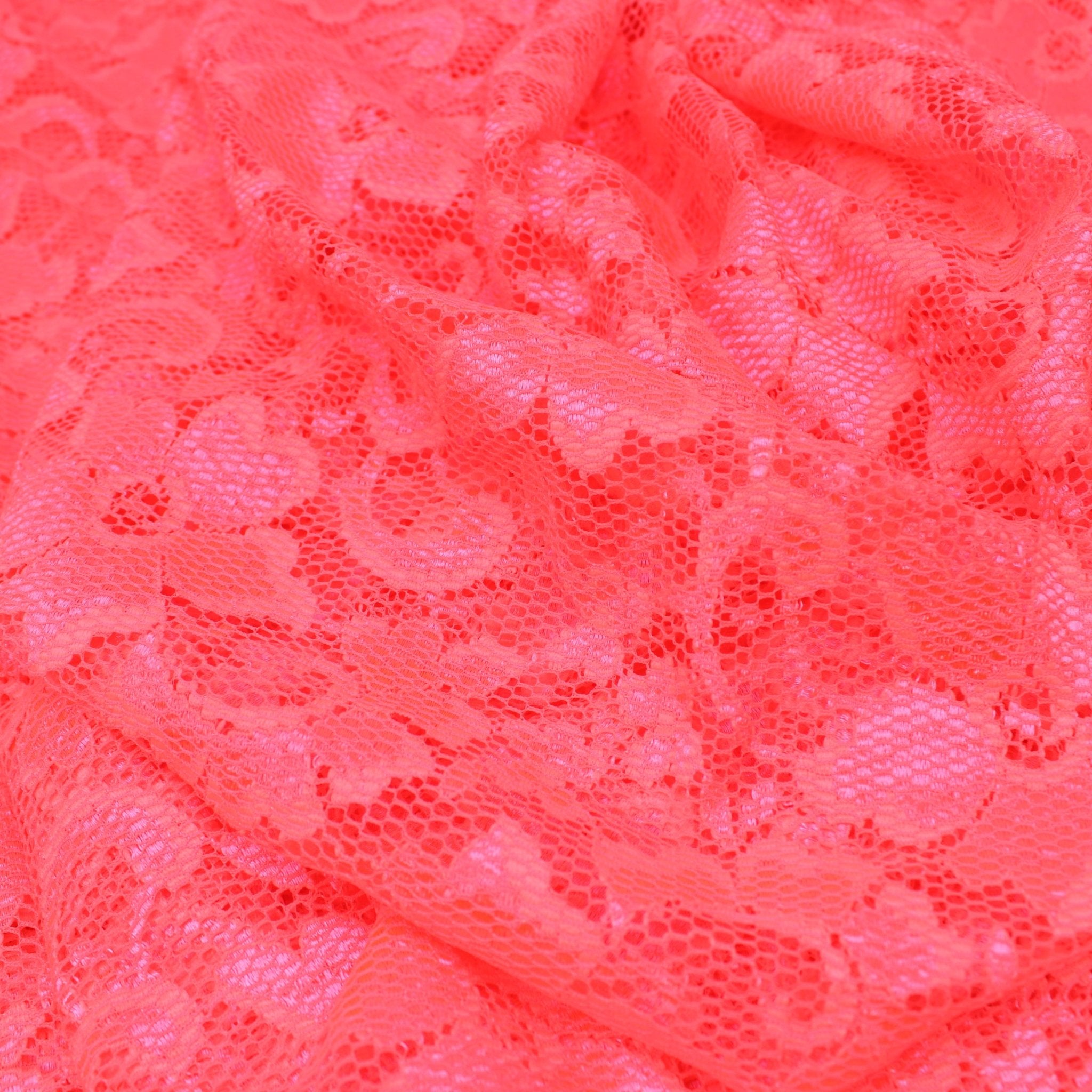 3 Metres Raschelle Detailed Floral Stretch Lace 55" Wide Coral Pink - Pound A Metre