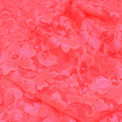 3 Metres Raschelle Detailed Floral Stretch Lace 55" Wide Coral Pink - Pound A Metre