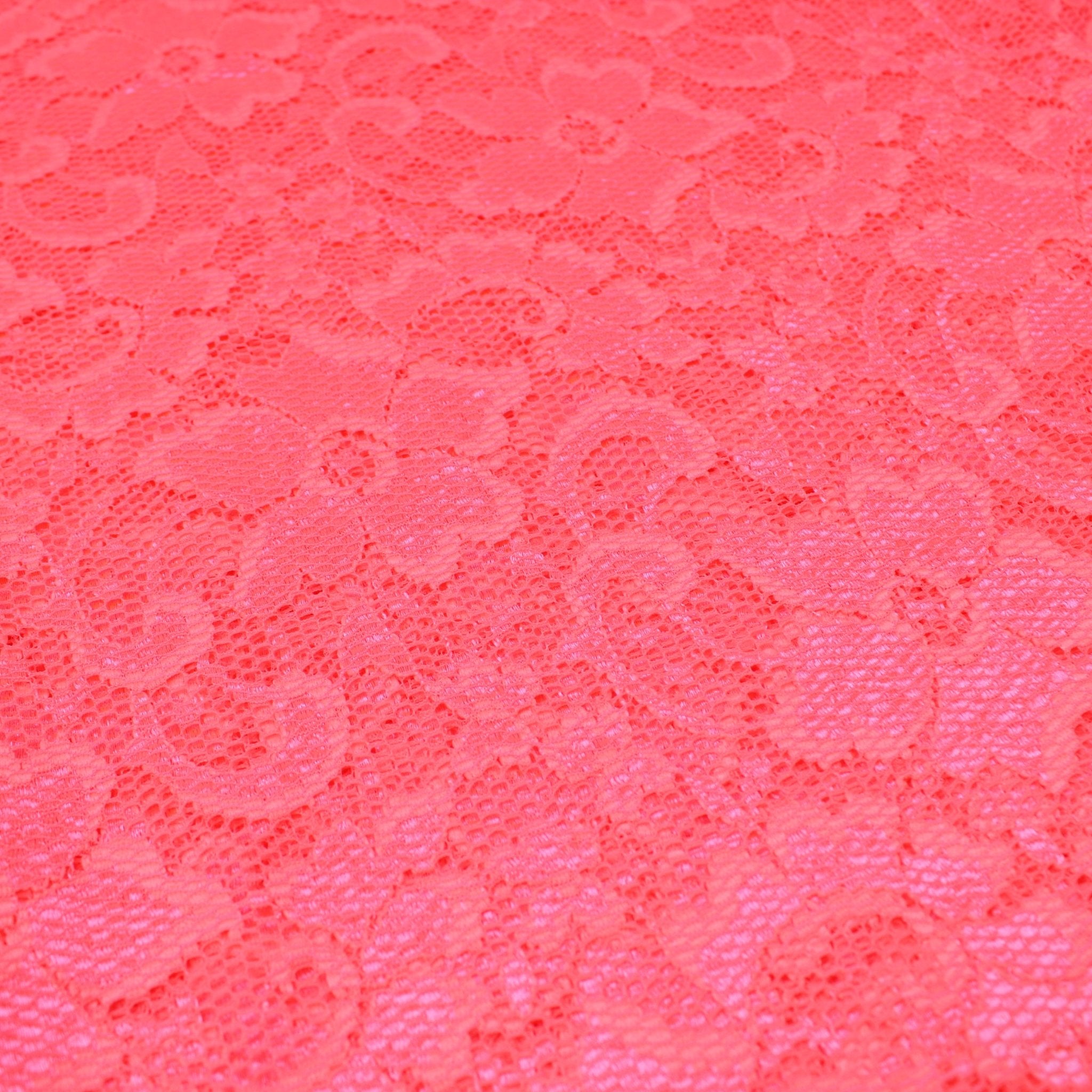 3 Metres Raschelle Detailed Floral Stretch Lace 55" Wide Coral Pink - Pound A Metre